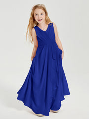 Abiti Damigella Stile Boho Lunghi In Chiffon Gonna A Cascata Blu Royal
