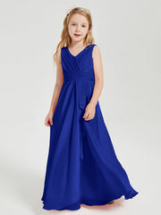 Abiti Damigella Stile Boho Lunghi In Chiffon Gonna A Cascata Blu Royal