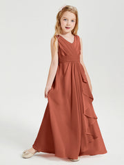 Abiti Damigella Stile Boho Lunghi In Chiffon Gonna A Cascata Ruggine