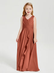 Abiti Damigella Stile Boho Lunghi In Chiffon Gonna A Cascata Ruggine
