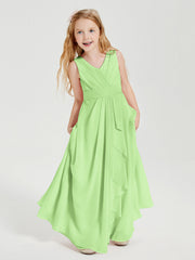Abiti Damigella Stile Boho Lunghi In Chiffon Gonna A Cascata Salvia