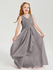 Abiti Damigella Stile Boho Lunghi In Chiffon Gonna A Cascata Argento