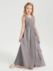 Abiti Damigella Stile Boho Lunghi In Chiffon Gonna A Cascata Argento