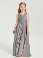 Abiti Damigella Stile Boho Lunghi In Chiffon Gonna A Cascata Argento