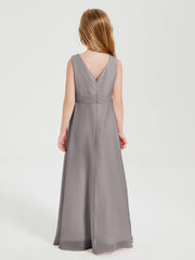 Abiti Damigella Stile Boho Lunghi In Chiffon Gonna A Cascata Argento
