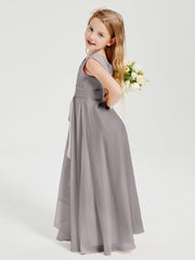 Abiti Damigella Stile Boho Lunghi In Chiffon Gonna A Cascata Argento
