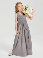 Abiti Damigella Stile Boho Lunghi In Chiffon Gonna A Cascata Argento