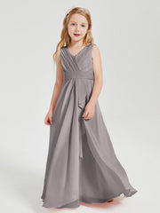 Abiti Damigella Stile Boho Lunghi In Chiffon Gonna A Cascata Argento