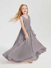 Abiti Damigella Stile Boho Lunghi In Chiffon Gonna A Cascata Argento