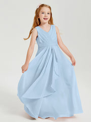 Abiti Damigella Stile Boho Lunghi In Chiffon Gonna A Cascata Blu Cielo
