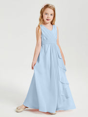 Abiti Damigella Stile Boho Lunghi In Chiffon Gonna A Cascata Blu Cielo