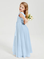 Abiti Damigella Stile Boho Lunghi In Chiffon Gonna A Cascata Blu Cielo