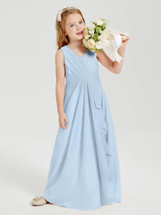 Abiti Damigella Stile Boho Lunghi In Chiffon Gonna A Cascata Blu Cielo