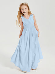 Abiti Damigella Stile Boho Lunghi In Chiffon Gonna A Cascata Blu Cielo