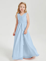 Abiti Damigella Stile Boho Lunghi In Chiffon Gonna A Cascata Blu Cielo