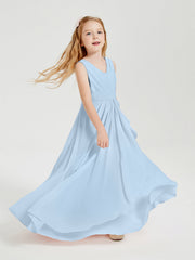 Abiti Damigella Stile Boho Lunghi In Chiffon Gonna A Cascata Blu Cielo