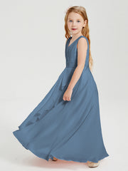 Abiti Damigella Stile Boho Lunghi In Chiffon Gonna A Cascata Blu Ardesia