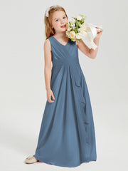 Abiti Damigella Stile Boho Lunghi In Chiffon Gonna A Cascata Blu Ardesia