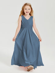 Abiti Damigella Stile Boho Lunghi In Chiffon Gonna A Cascata Blu Ardesia
