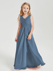 Abiti Damigella Stile Boho Lunghi In Chiffon Gonna A Cascata Blu Ardesia
