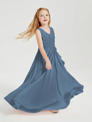 Abiti Damigella Stile Boho Lunghi In Chiffon Gonna A Cascata Blu Ardesia