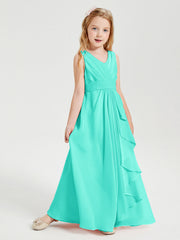 Abiti Damigella Stile Boho Lunghi In Chiffon Gonna A Cascata Azzurro Spa