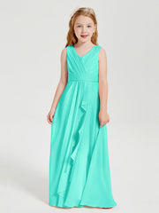 Abiti Damigella Stile Boho Lunghi In Chiffon Gonna A Cascata Azzurro Spa