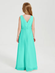 Abiti Damigella Stile Boho Lunghi In Chiffon Gonna A Cascata Azzurro Spa