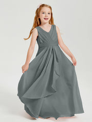 Abiti Damigella Stile Boho Lunghi In Chiffon Gonna A Cascata Grigio Acciaio