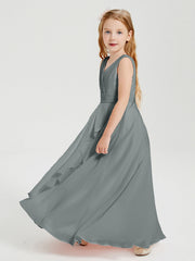 Abiti Damigella Stile Boho Lunghi In Chiffon Gonna A Cascata Grigio Acciaio