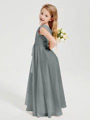 Abiti Damigella Stile Boho Lunghi In Chiffon Gonna A Cascata Grigio Acciaio