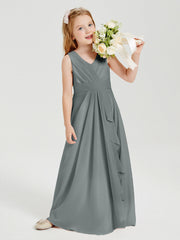 Abiti Damigella Stile Boho Lunghi In Chiffon Gonna A Cascata Grigio Acciaio