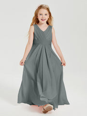 Abiti Damigella Stile Boho Lunghi In Chiffon Gonna A Cascata Grigio Acciaio