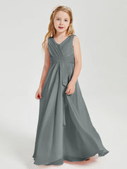 Abiti Damigella Stile Boho Lunghi In Chiffon Gonna A Cascata Grigio Acciaio