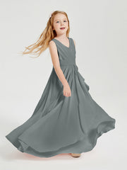 Abiti Damigella Stile Boho Lunghi In Chiffon Gonna A Cascata Grigio Acciaio