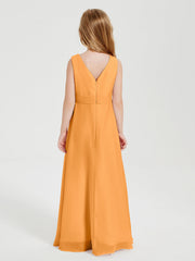 Abiti Damigella Stile Boho Lunghi In Chiffon Gonna A Cascata Mandarino