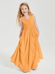 Abiti Damigella Stile Boho Lunghi In Chiffon Gonna A Cascata Mandarino