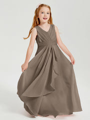 Abiti Damigella Stile Boho Lunghi In Chiffon Gonna A Cascata Tortora