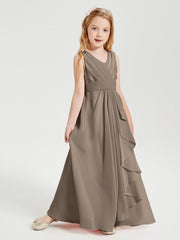 Abiti Damigella Stile Boho Lunghi In Chiffon Gonna A Cascata Tortora
