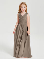 Abiti Damigella Stile Boho Lunghi In Chiffon Gonna A Cascata Tortora
