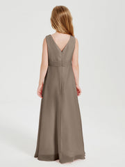 Abiti Damigella Stile Boho Lunghi In Chiffon Gonna A Cascata Tortora