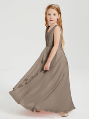 Abiti Damigella Stile Boho Lunghi In Chiffon Gonna A Cascata Tortora