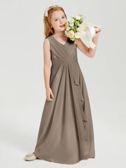 Abiti Damigella Stile Boho Lunghi In Chiffon Gonna A Cascata Tortora