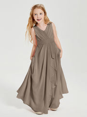 Abiti Damigella Stile Boho Lunghi In Chiffon Gonna A Cascata Tortora