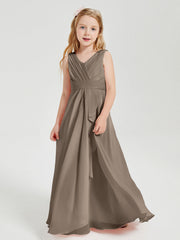 Abiti Damigella Stile Boho Lunghi In Chiffon Gonna A Cascata Tortora