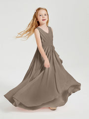 Abiti Damigella Stile Boho Lunghi In Chiffon Gonna A Cascata Tortora