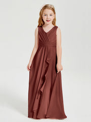 Abiti Damigella Stile Boho Lunghi In Chiffon Gonna A Cascata Terracotta