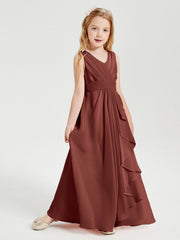 Abiti Damigella Stile Boho Lunghi In Chiffon Gonna A Cascata Terracotta