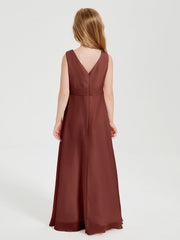 Abiti Damigella Stile Boho Lunghi In Chiffon Gonna A Cascata Terracotta