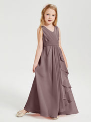 Abiti Damigella Stile Boho Lunghi In Chiffon Gonna A Cascata Malva Vintage